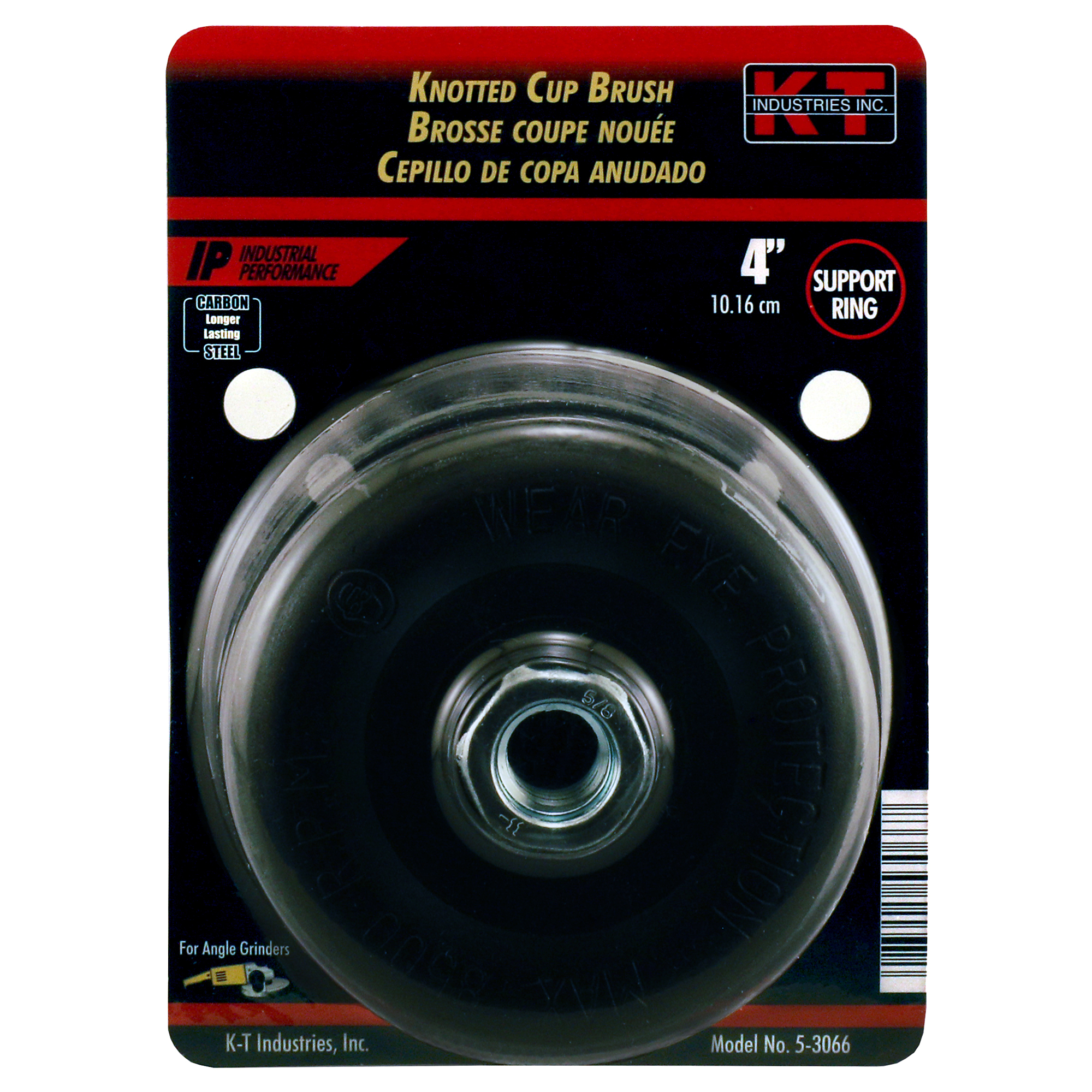 K-T Industries Pro Knot Cup Brush — 4in., Twisted Carbon Steel, Removable Support Ring, 5/8-11, Model# 5-3066